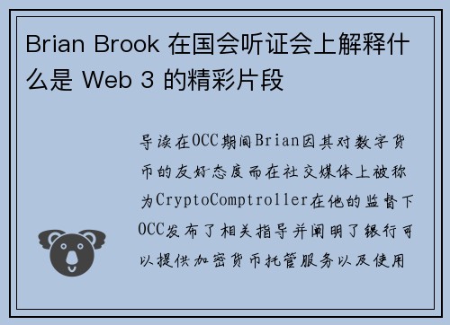 Brian Brook 在国会听证会上解释什么是 Web 3 的精彩片段